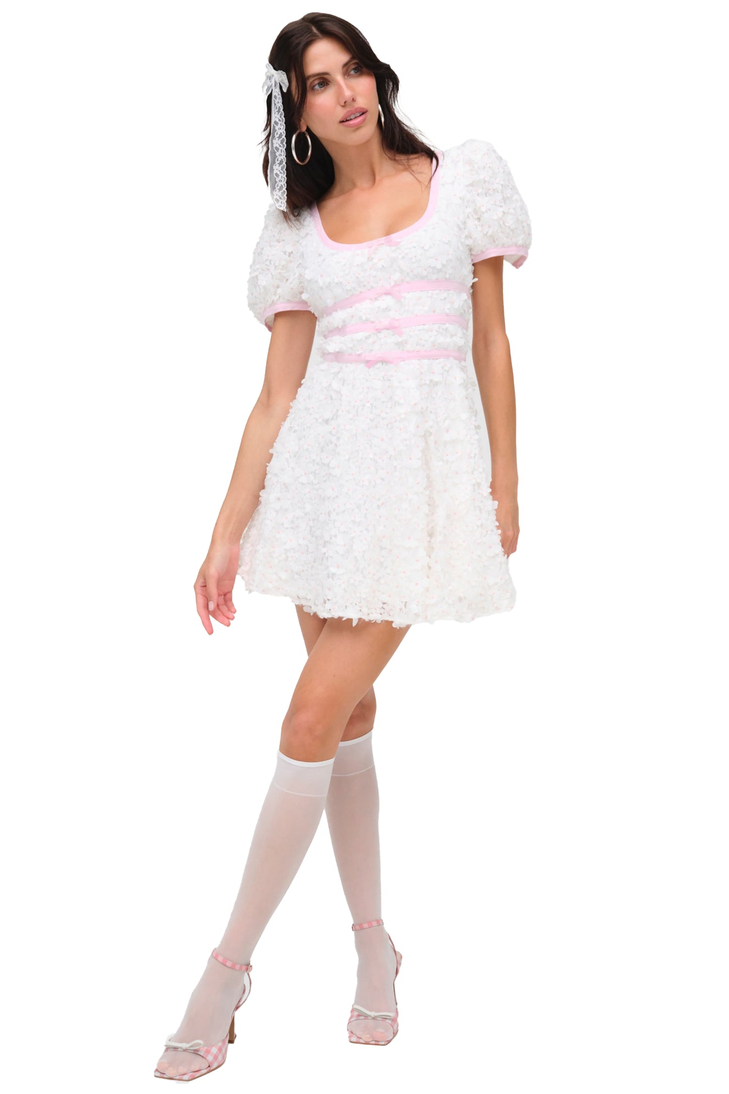 For Love & Lemons Stacked Blossom Lace Mini Dress