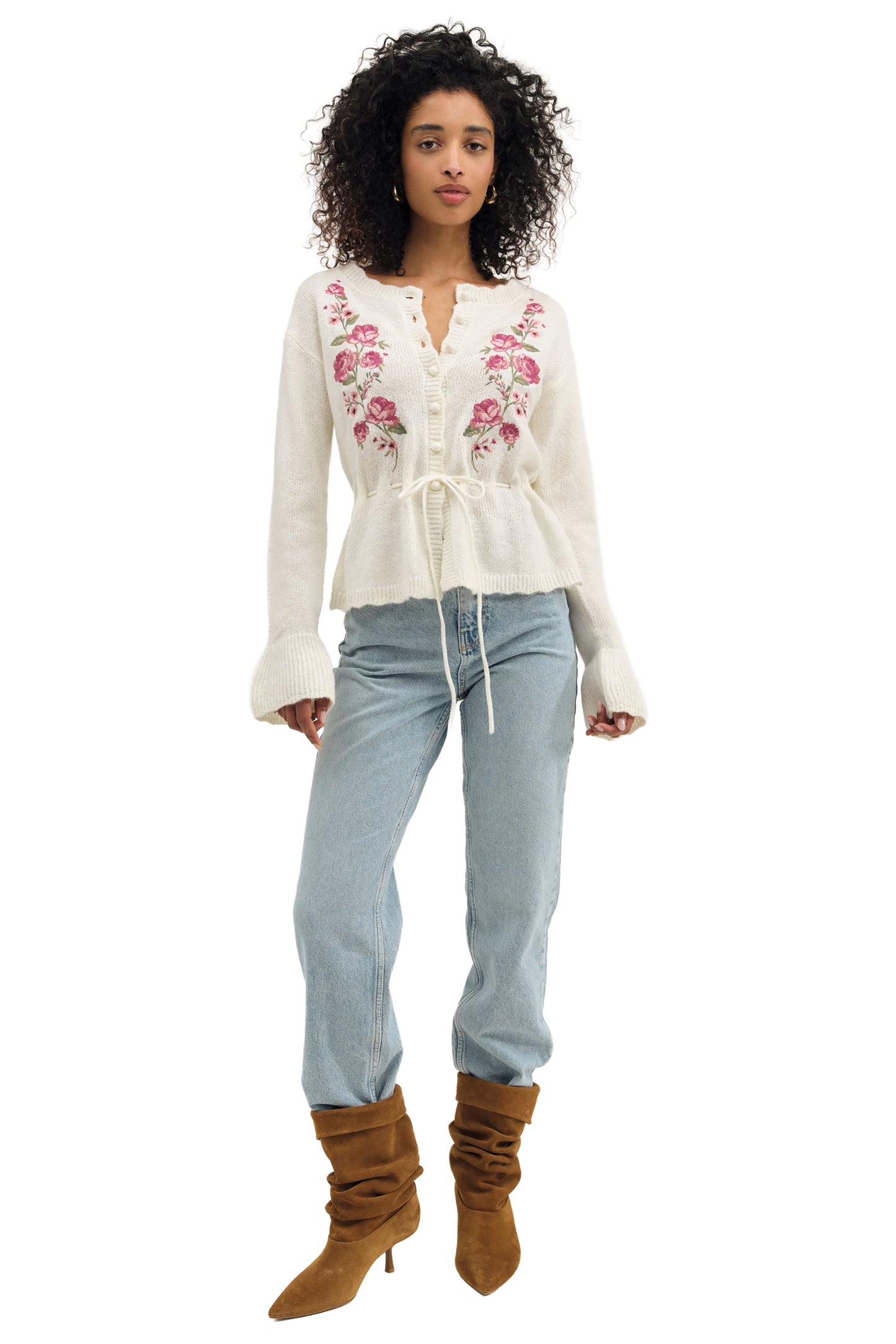 For Love & Lemons Molly Embroidered Knit Cardigan