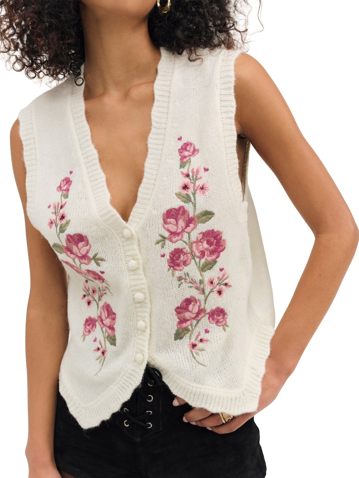 For Love & Lemons Molly Embroidered Sweater Vest