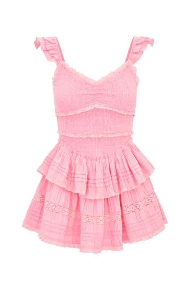 LOVESHACKFANCY Lovine Cotton Smocked Mini Dress