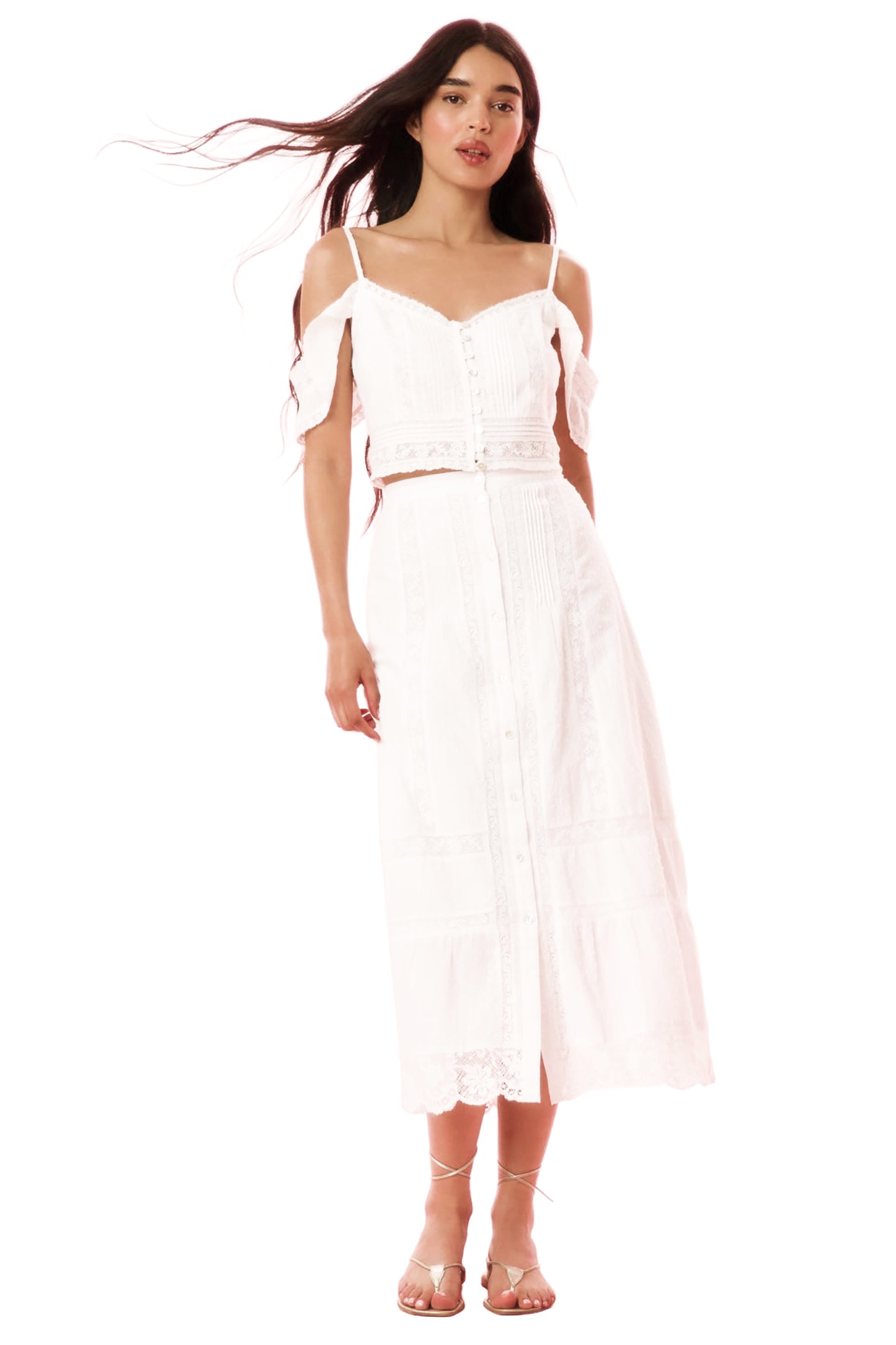 LOVESHACKFANCY Allesia Cotton Midi Skirt