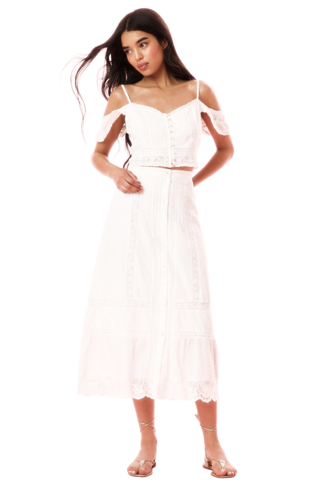LOVESHACKFANCY Allesia Cotton Midi Skirt