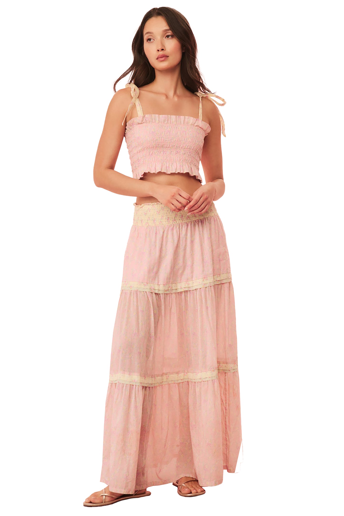 LOVESHACKFANCY Phia Cotton Mixed Print Maxi Skirt