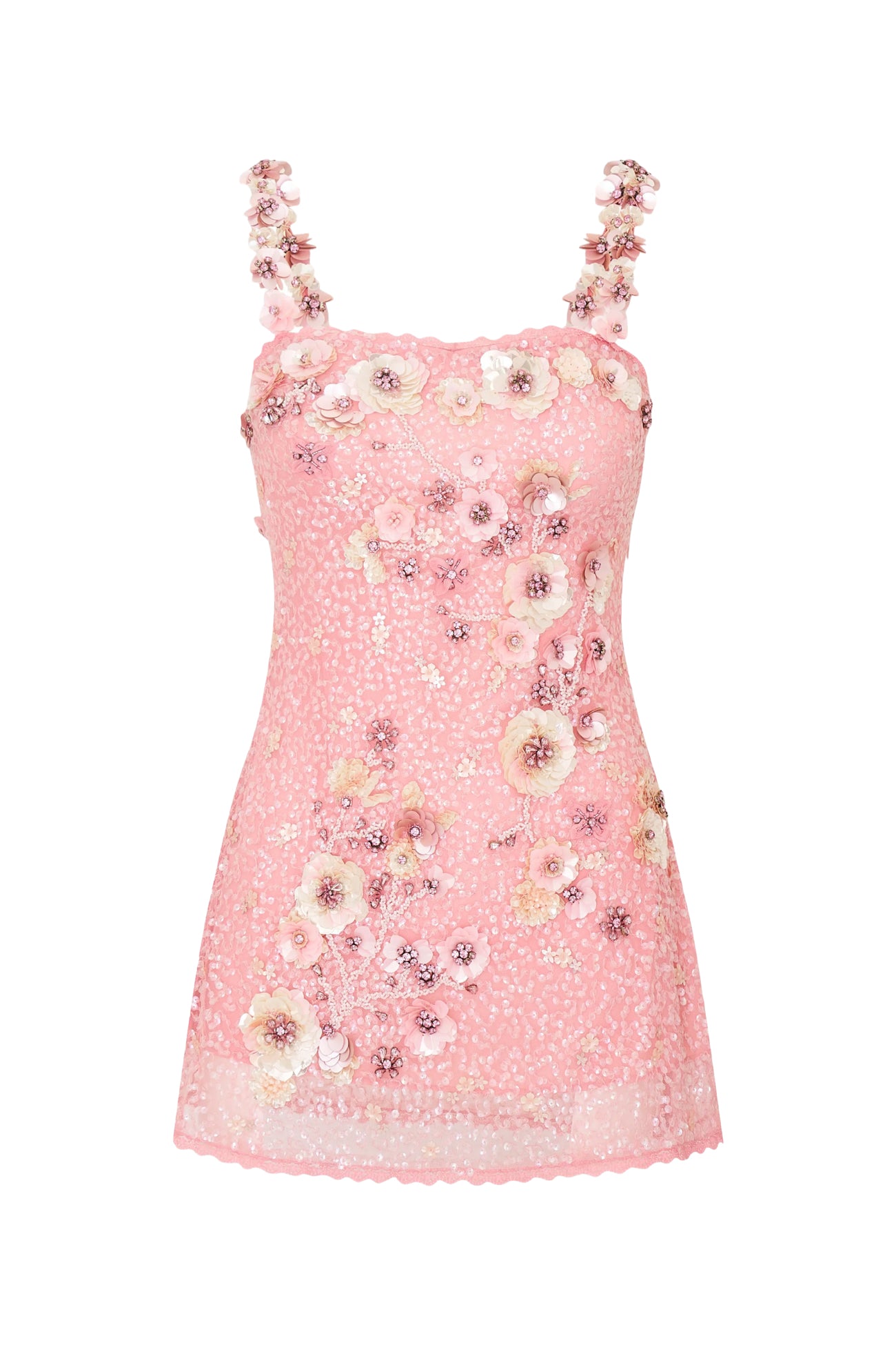 LOVESHACKFANCY Rosmara Sequin Floral Mini Dress