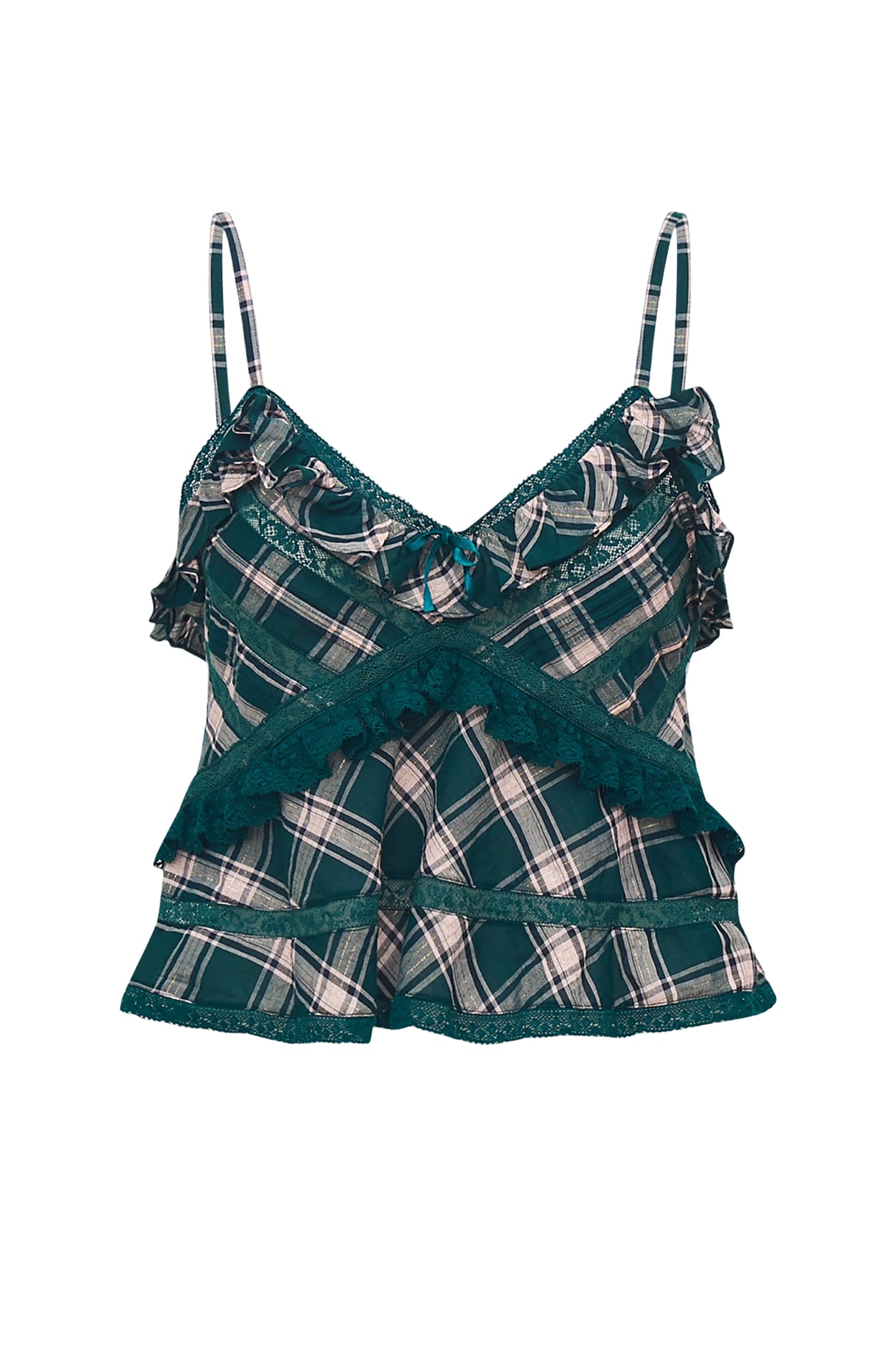 LOVESHACKFANCY Sormina Tartan Cotton Top