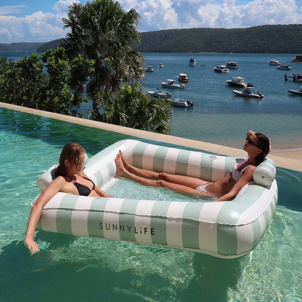 Sunnylife Luxe Twin Hammock Float - The Vacay Olive Stripes