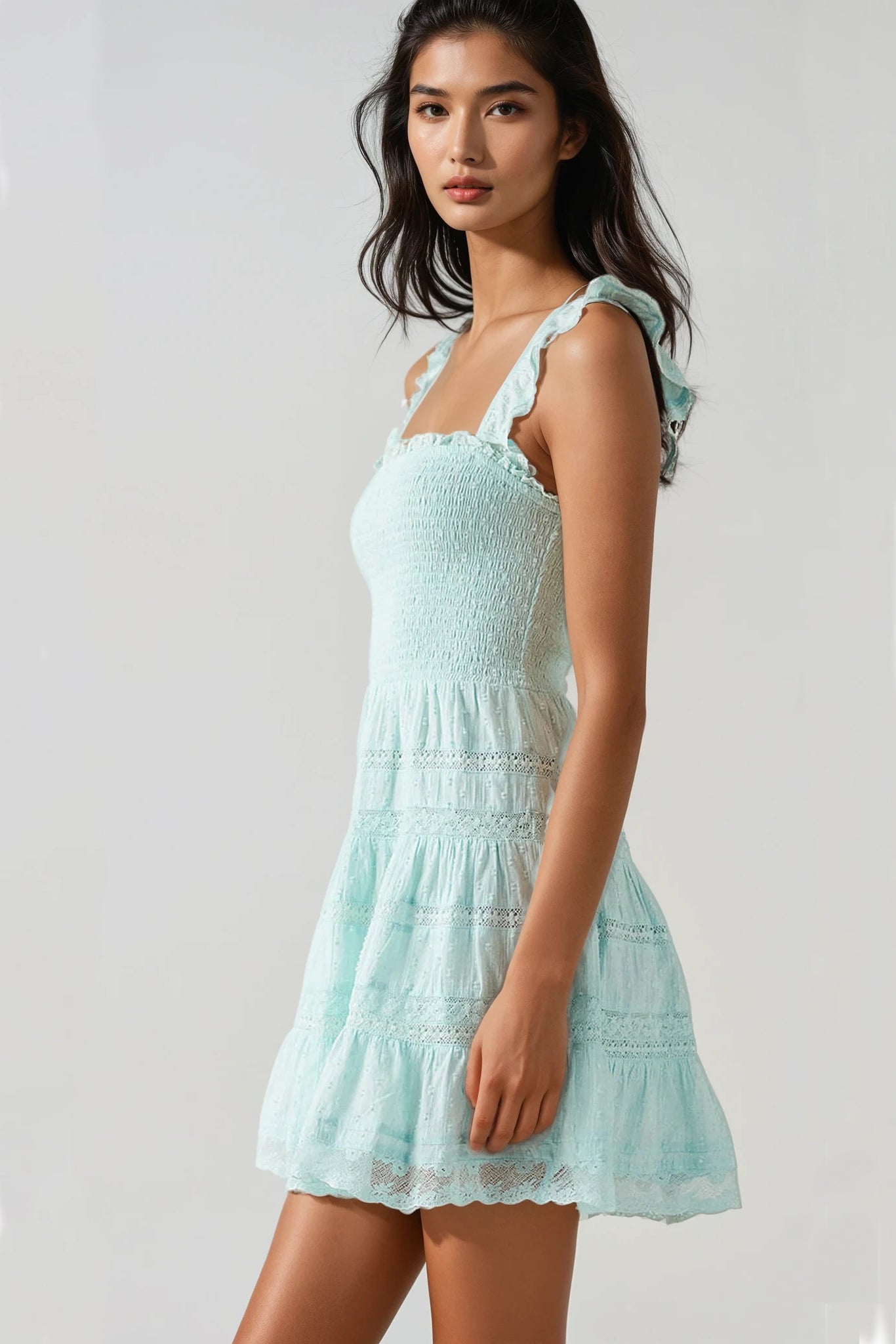 LOVESHACKFANCY Colbera Lace-Trimmed Cotton Mini Dress