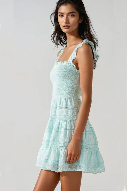 LOVESHACKFANCY Colbera Lace-Trimmed Cotton Mini Dress