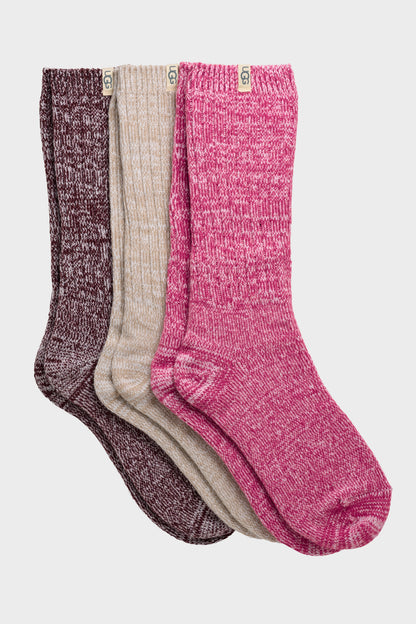 UGG Socks - Women's Rib Knit Slouchy Crew Sock - 3 Pack