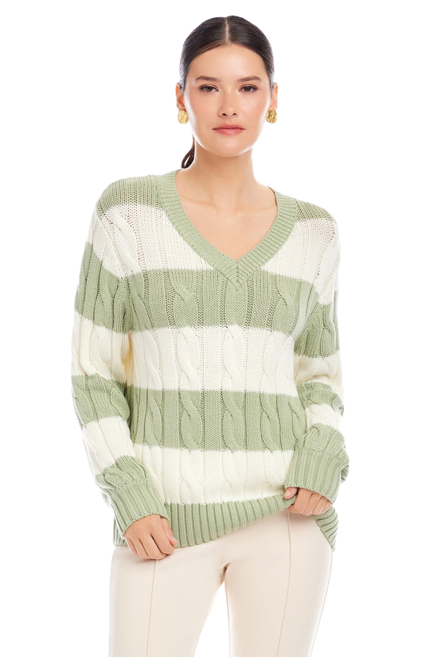FIFTEEN TWENTY Avalee Stripe Cable Sweater