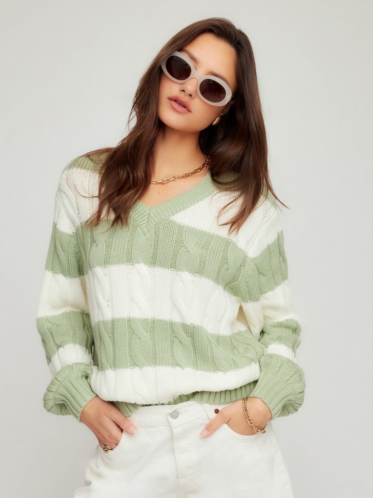 FIFTEEN TWENTY Avalee Stripe Cable Sweater