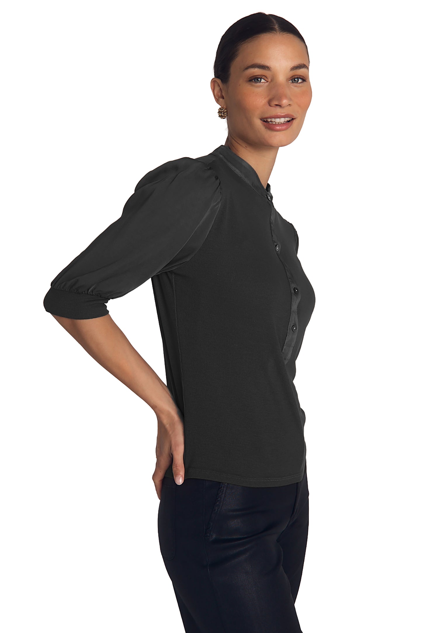 Bella Dahl Short Sleeve Placket Mixed Shirt