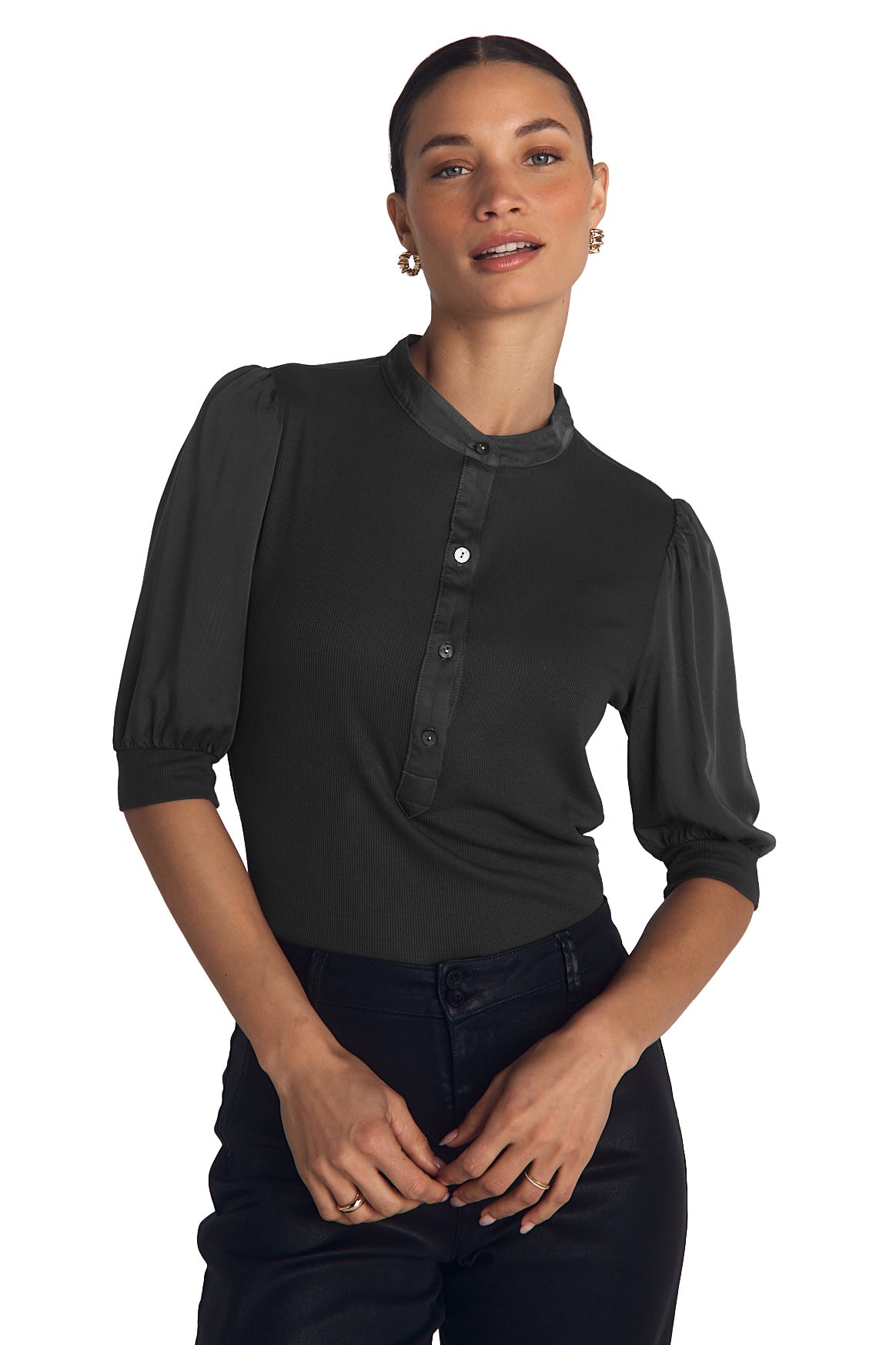 Bella Dahl Short Sleeve Placket Mixed Shirt