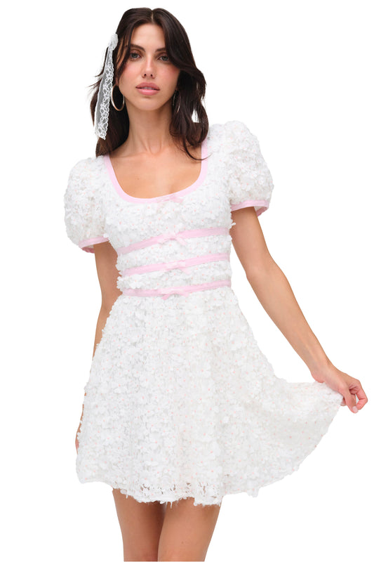 For Love & Lemons Stacked Blossom Lace Mini Dress