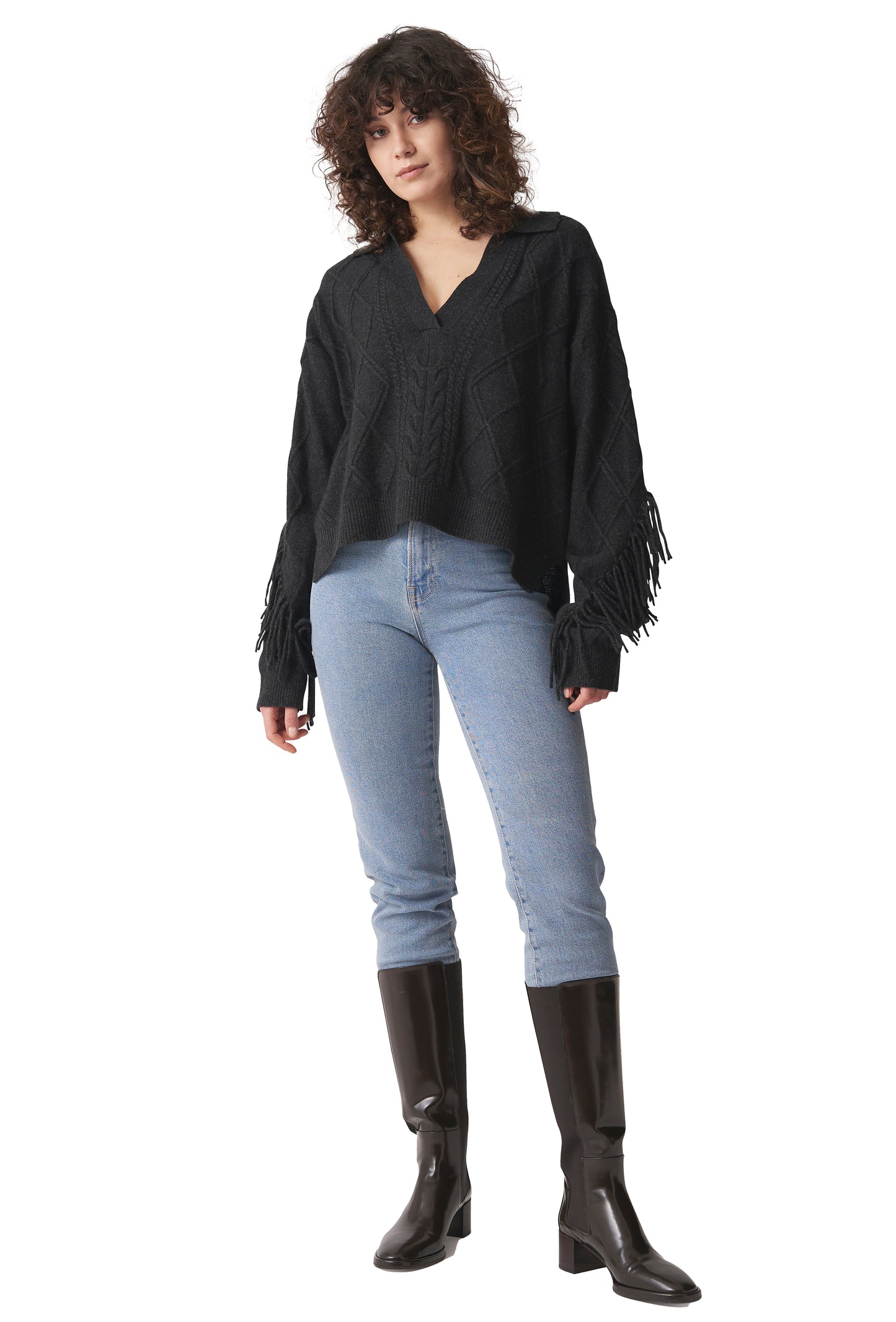 Brodie Cashmere Eliza Cable Polo Sweater