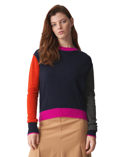 Brodie Cashmere Colorblock Crew Sweater