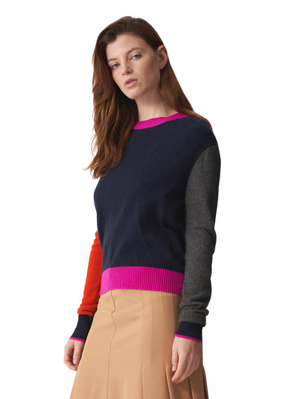 Brodie Cashmere Colorblock Crew Sweater