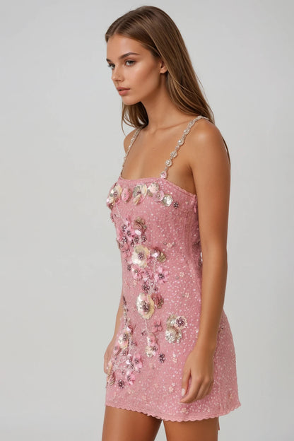 LOVESHACKFANCY Rosmara Sequin Floral Mini Dress