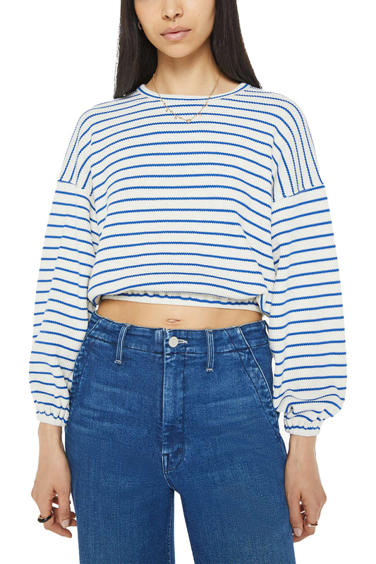 MOTHER The L/S Swipe Crop - Cream And Blue