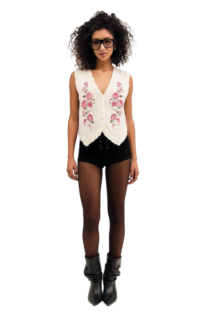 For Love & Lemons Molly Embroidered Sweater Vest