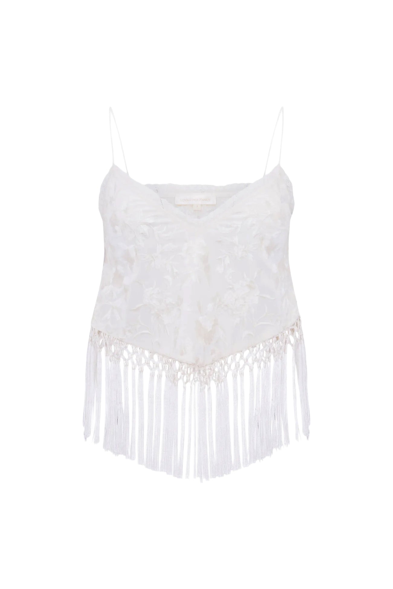 LOVESHACKFANCY Annemarie Fringe Crop Top