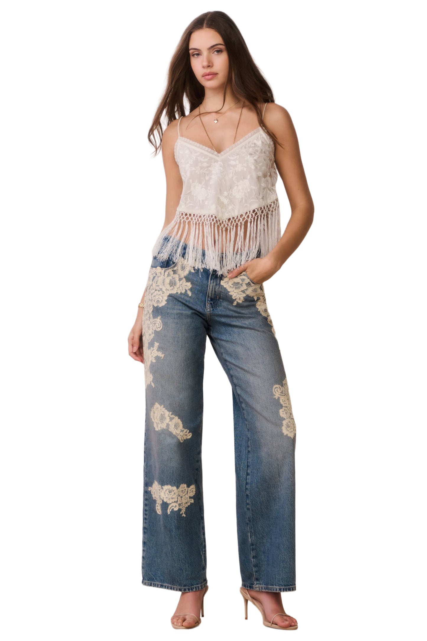 LOVESHACKFANCY Annemarie Fringe Crop Top