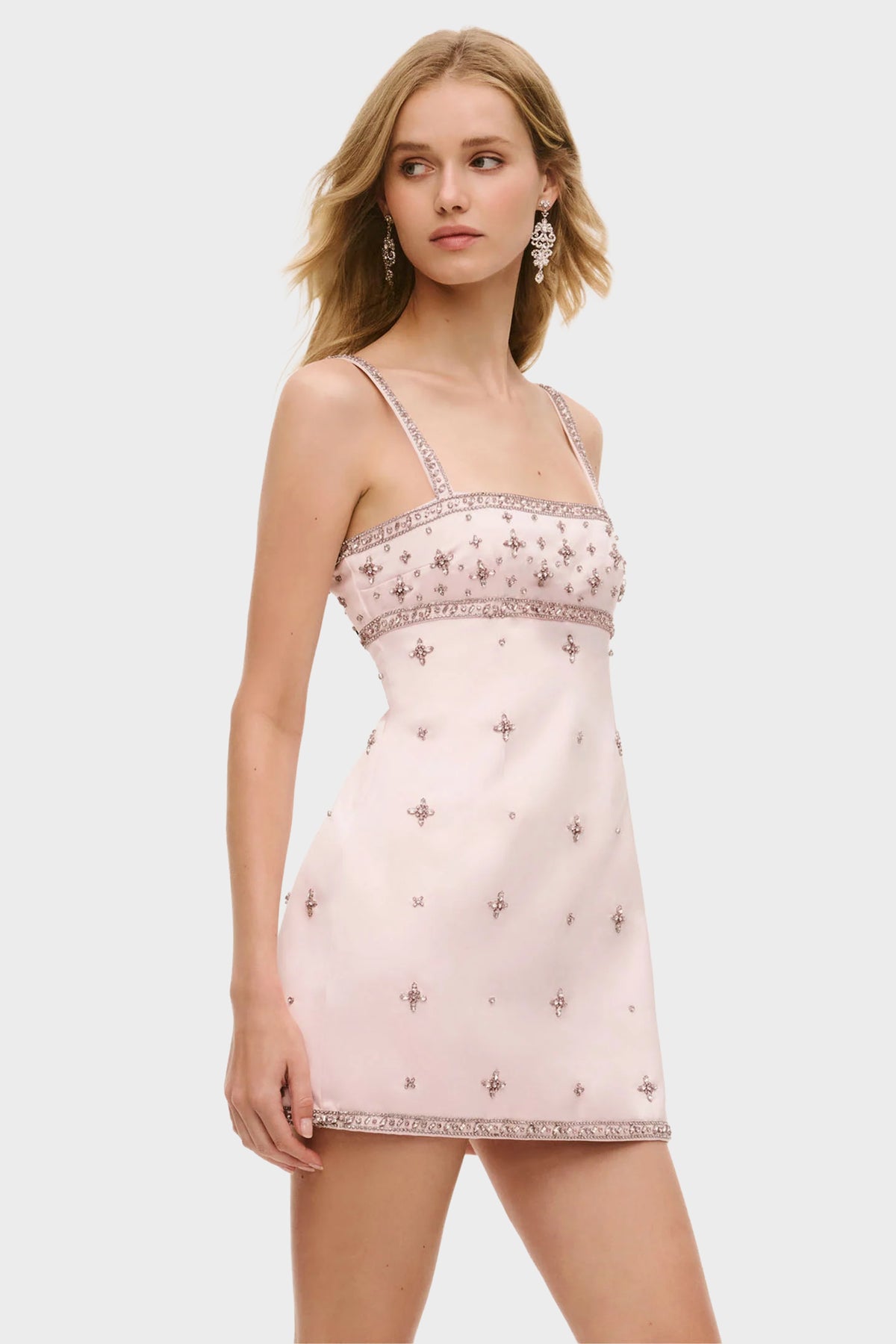 LOVESHACKFANCY Rhinestone Satin Mini Dress