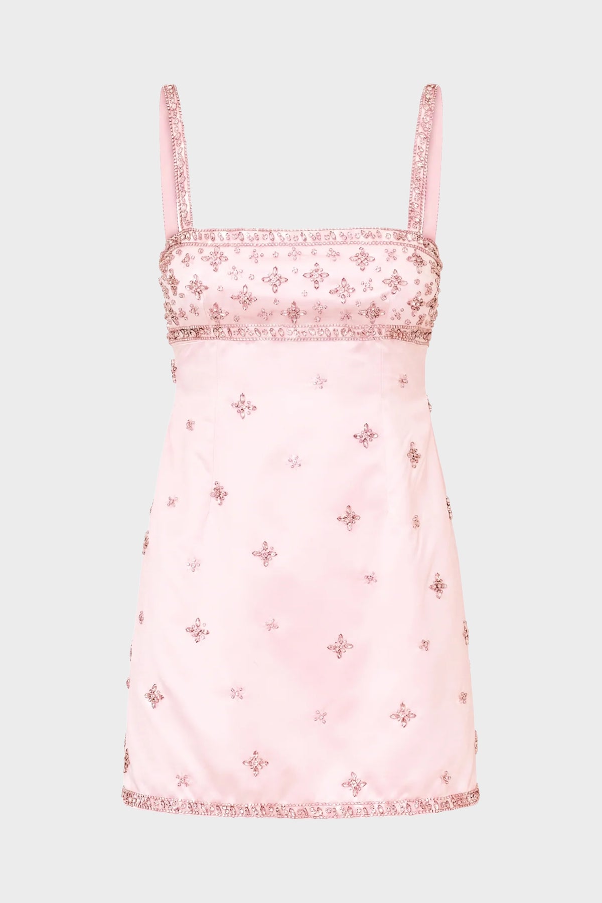 LOVESHACKFANCY Rhinestone Satin Mini Dress