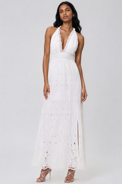 LOVESHACKFANCY Trix Eyelet Halter Maxi Dress