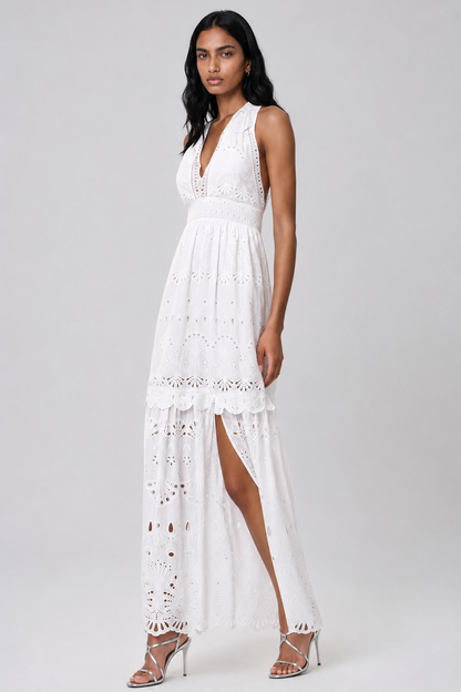 LOVESHACKFANCY Trix Eyelet Halter Maxi Dress