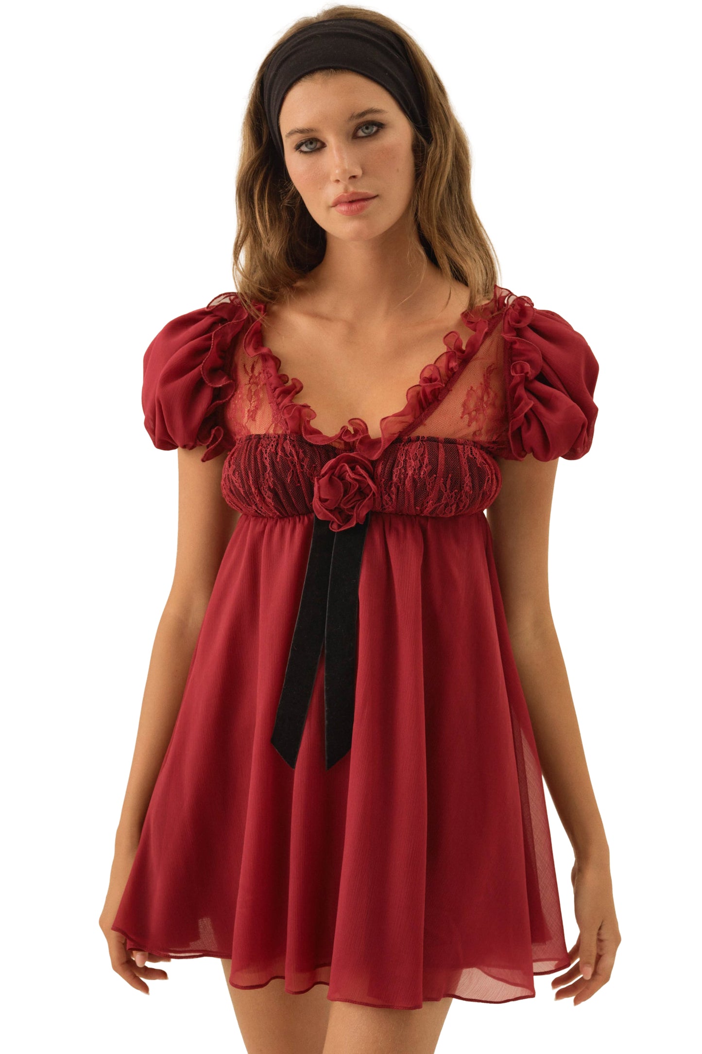 For Love & Lemons Claudine Chiffon Mini Dress - Oxblood
