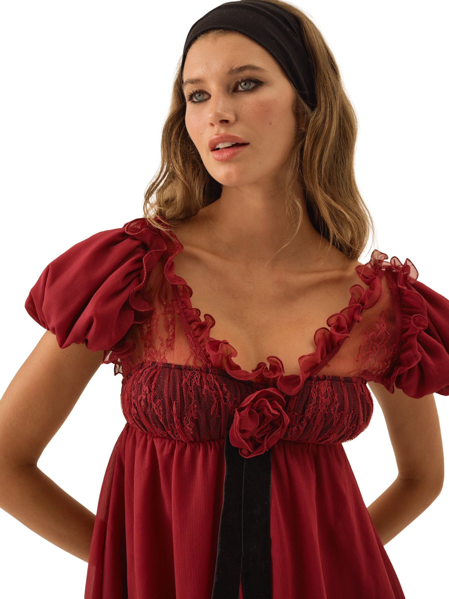 For Love & Lemons Claudine Chiffon Mini Dress - Oxblood