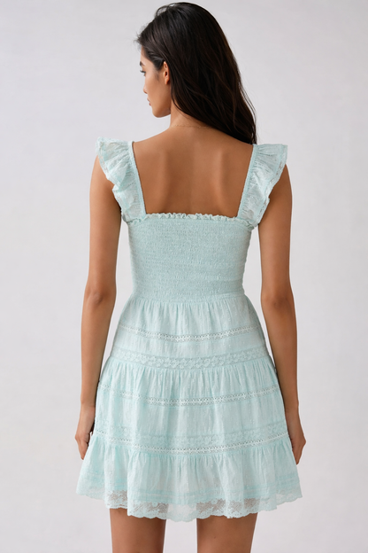LOVESHACKFANCY Colbera Lace-Trimmed Cotton Mini Dress