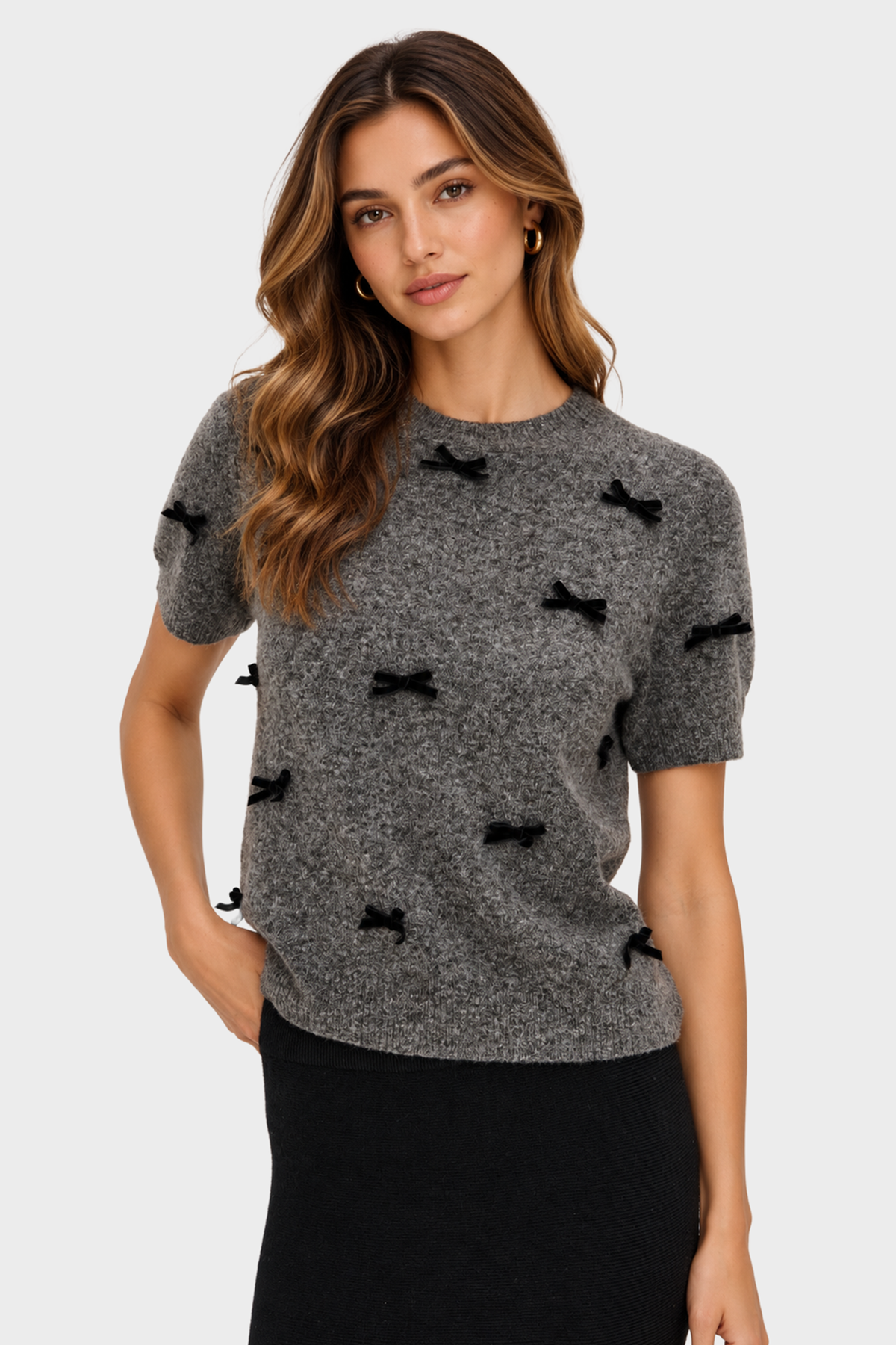Rails Michele Sweater, short-sleeve sweater with velvet bows – alternate view 2