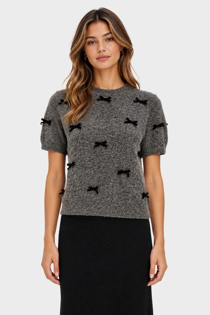 Rails Michele Sweater – women's short-sleeve sweater with velvet bows at French Corner NYC