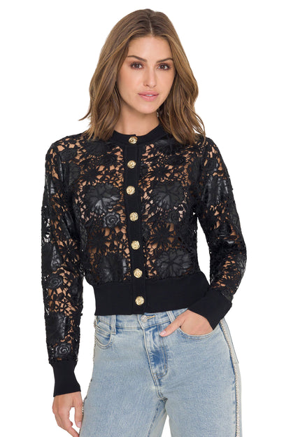 Generation Love Erin Vegan Leather Lace Cardigan