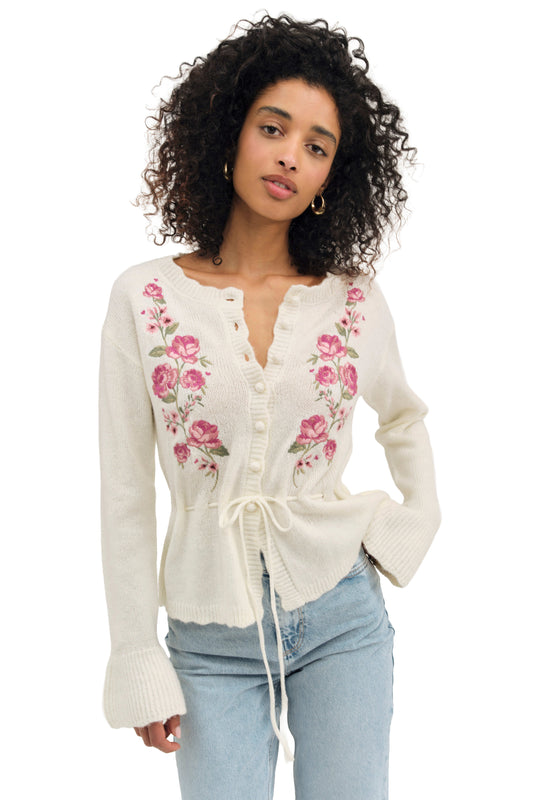 For Love & Lemons Molly Embroidered Knit Cardigan