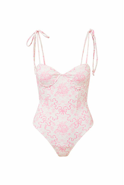 LOVESHACKFANCY Chamomile Bow Print One Piece Swimsuit