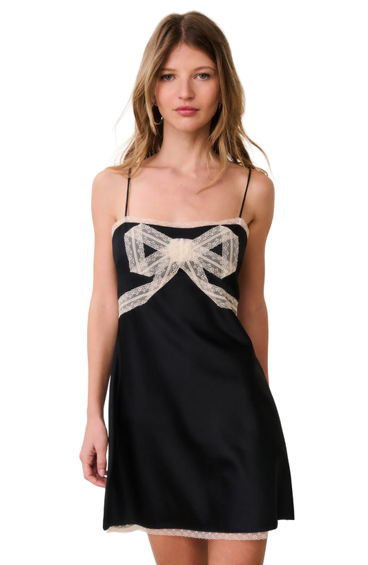 LOVESHACKFANCY Mirelis Lace Bow Crepe Mini Dress