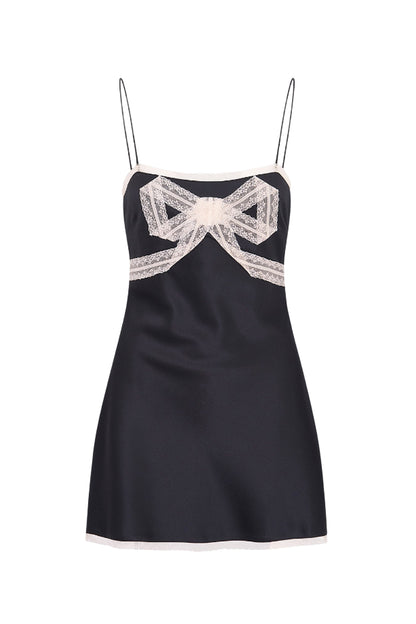 LOVESHACKFANCY Mirelis Lace Bow Crepe Mini Dress