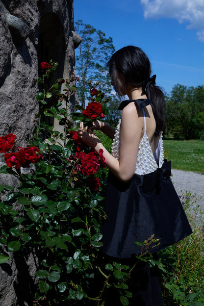 For Love & Lemons Pearly Bow Mini Dress - Black