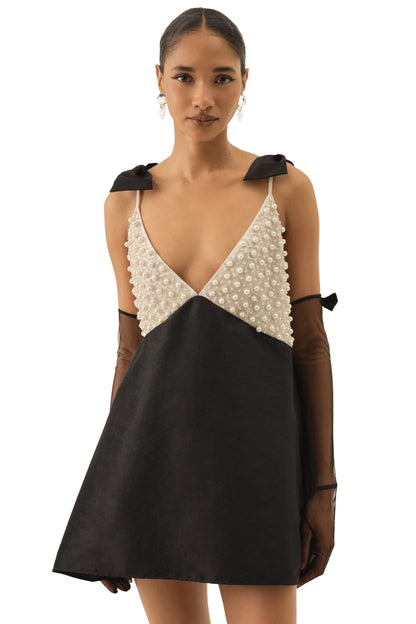 For Love & Lemons Pearly Bow Mini Dress - Black