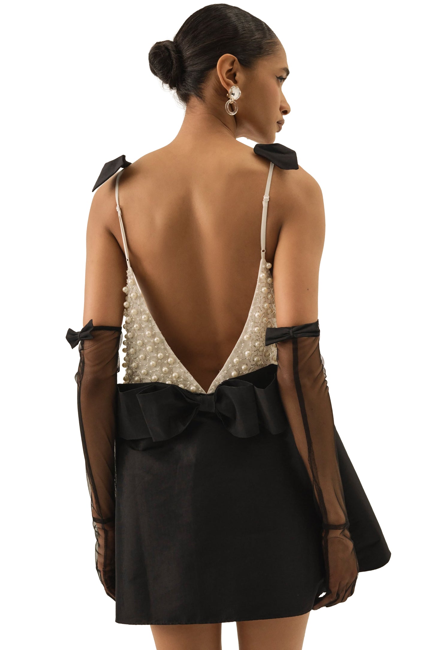 For Love & Lemons Pearly Bow Mini Dress - Black