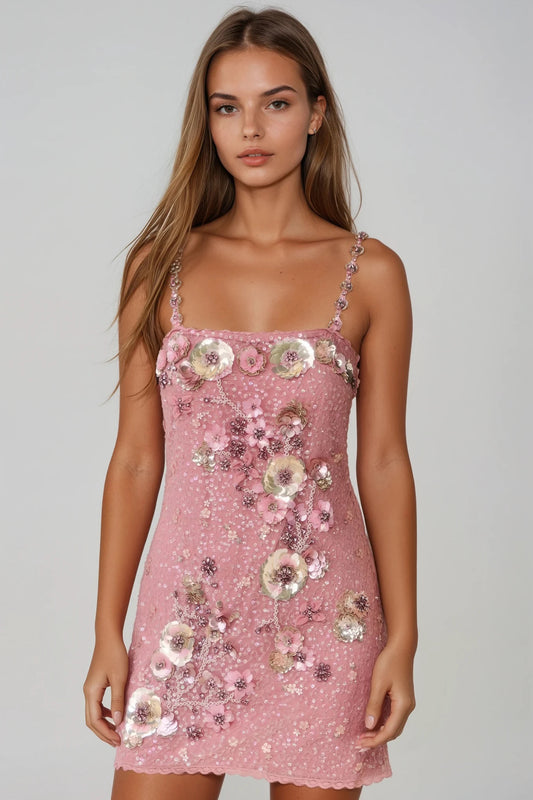 LOVESHACKFANCY Rosmara Sequin Floral Mini Dress
