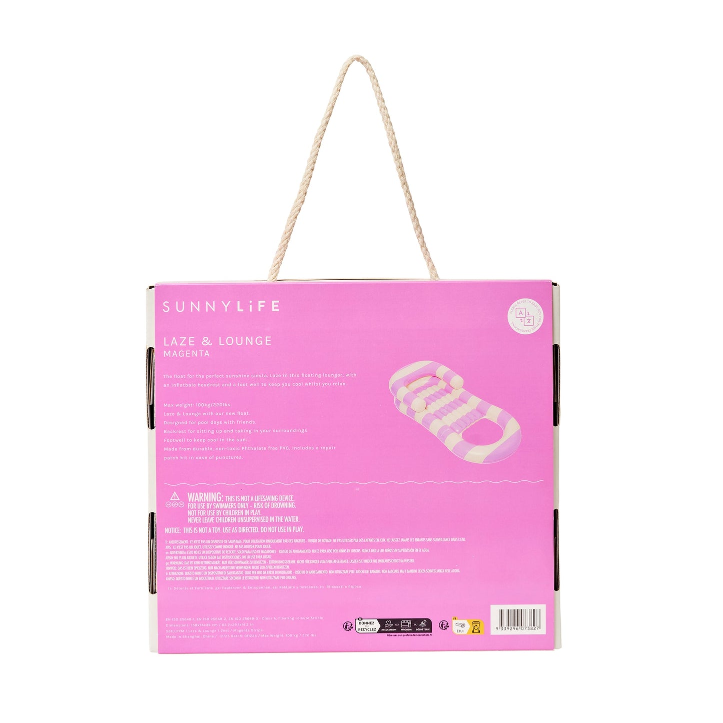 Sunnylife Laze & Lounge Float - Pool Party Magenta Stripe