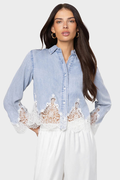 Generation Love Eli Lace Combo Denim Shirt