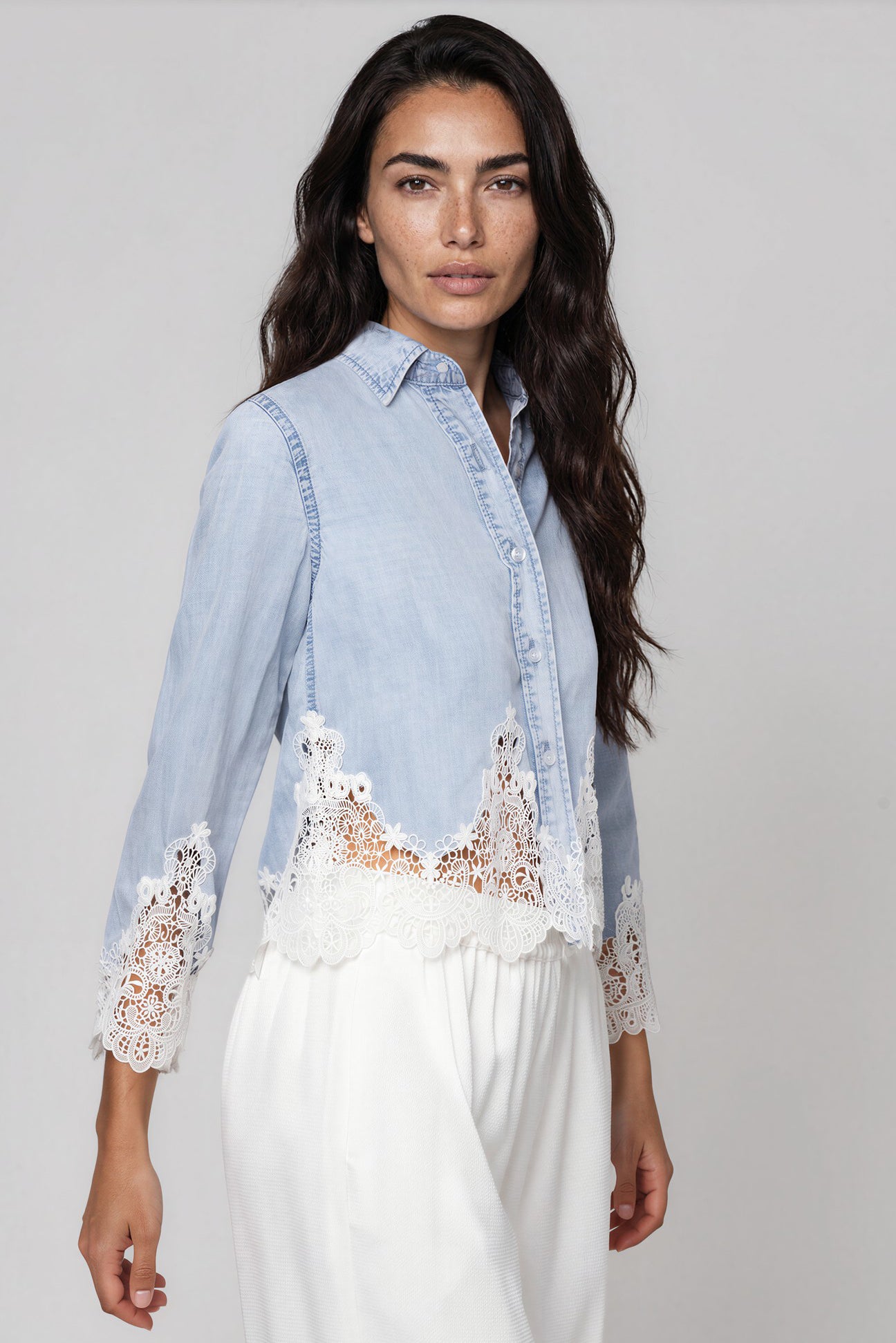 Generation Love Eli Lace Combo Denim Shirt