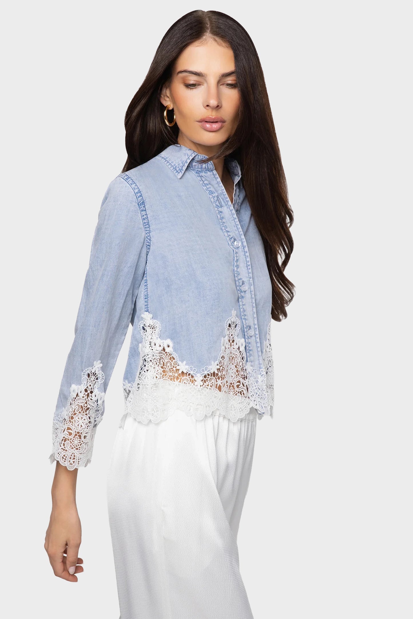 Generation Love Eli Lace Combo Denim Shirt
