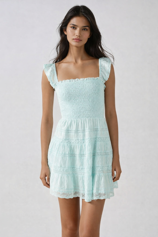 LOVESHACKFANCY Colbera Lace-Trimmed Cotton Mini Dress