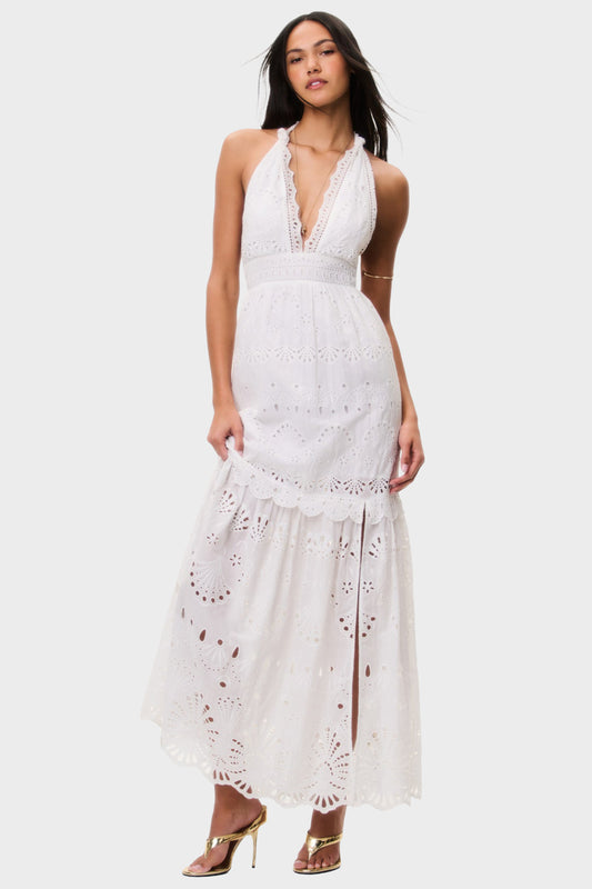 LOVESHACKFANCY Trix Eyelet Halter Maxi Dress